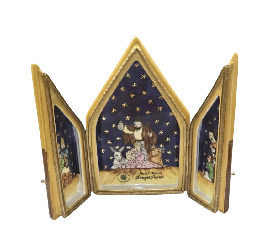 Nativity Triptych Limoges Box, a hand-painted Limoges porcelain gift