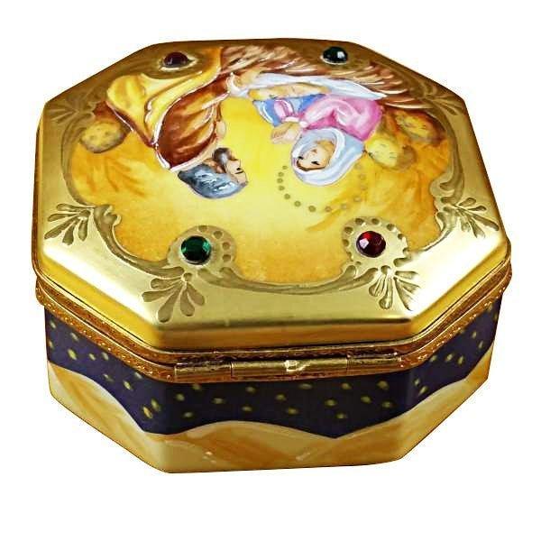 Fine French craftsmanship on the Nativity Octagon Limoges box, painted by hand