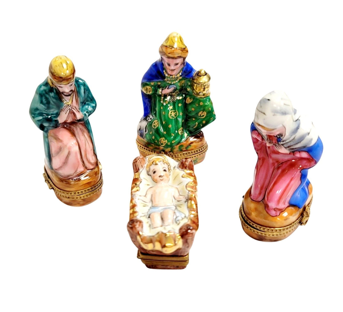 Authentic 4 Piece Nativity Hay Bottom Limoges box, hand-painted in France for Christmas, from Limoges Boutique