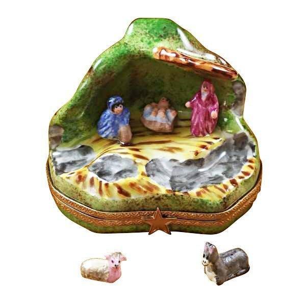 Nativity with 2 Removable Animals Limoges Box for Collectors, a hand-painted Limoges porcelain gift