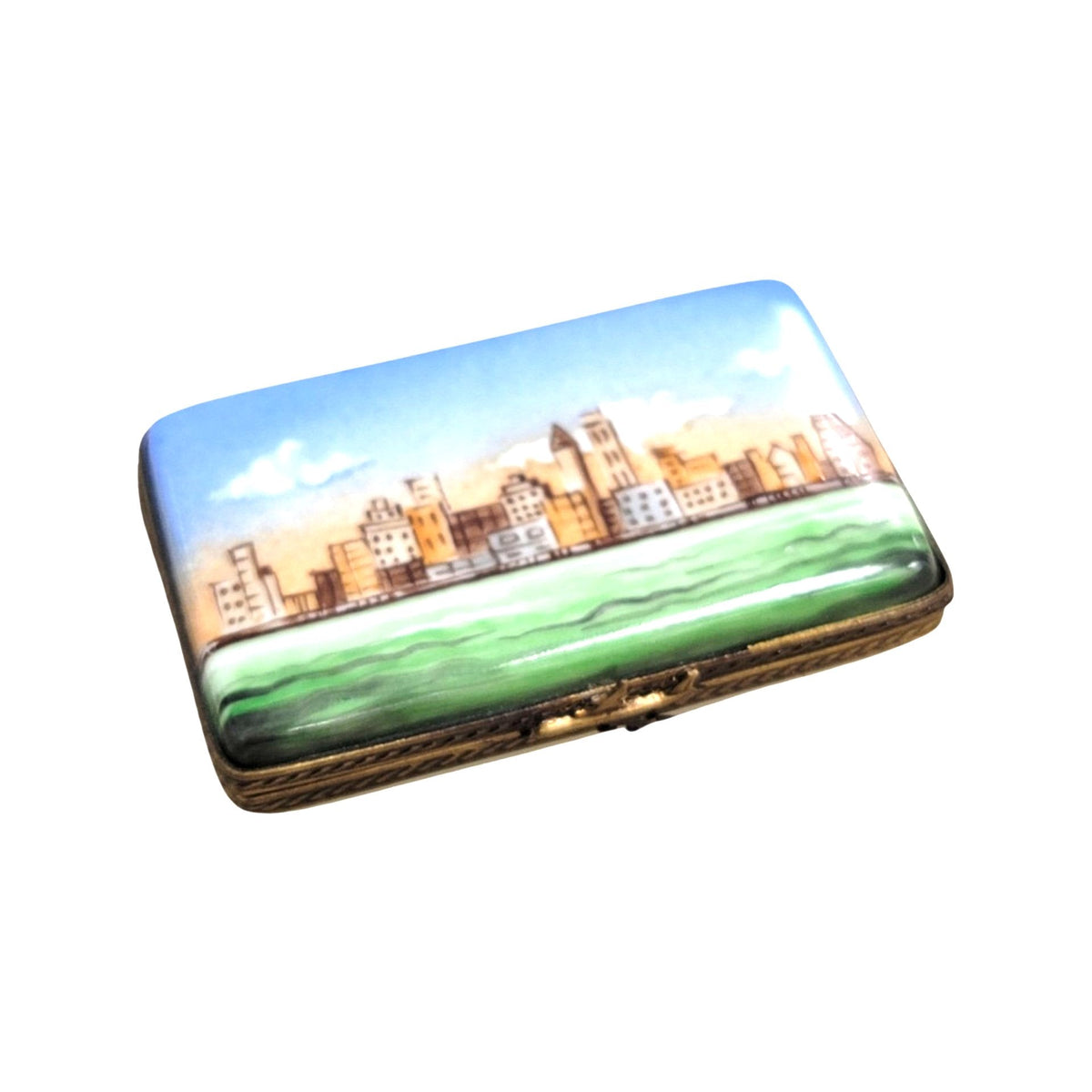 New York Post Card Letter to Paris Limoges Box Figurine, a hand-painted Limoges porcelain gift