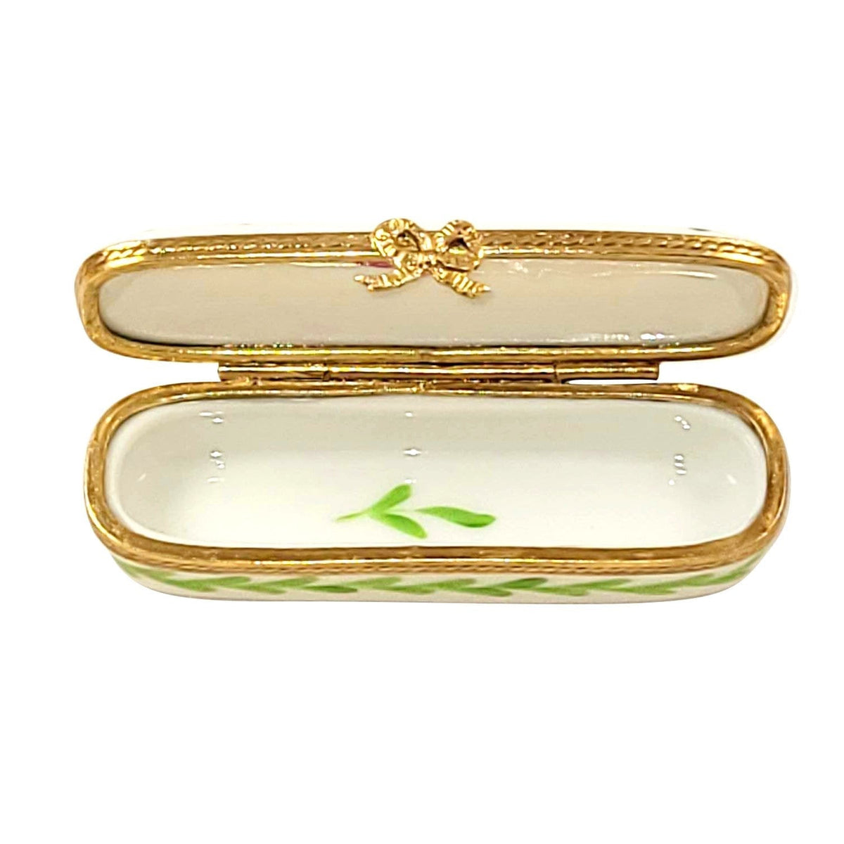 Every brushstroke by hand on the Oblong Happy Anniversary Limoges box from France
