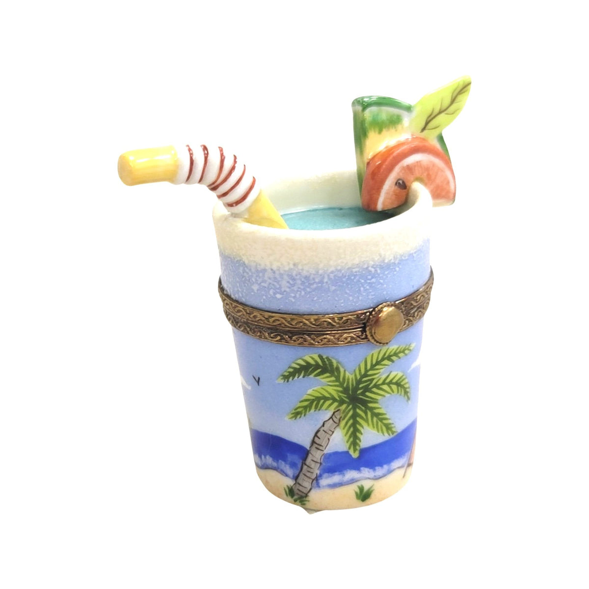 Ocean Cocktail Glass Limoges Box Figurine for Collectors, a hand-painted Limoges porcelain gift