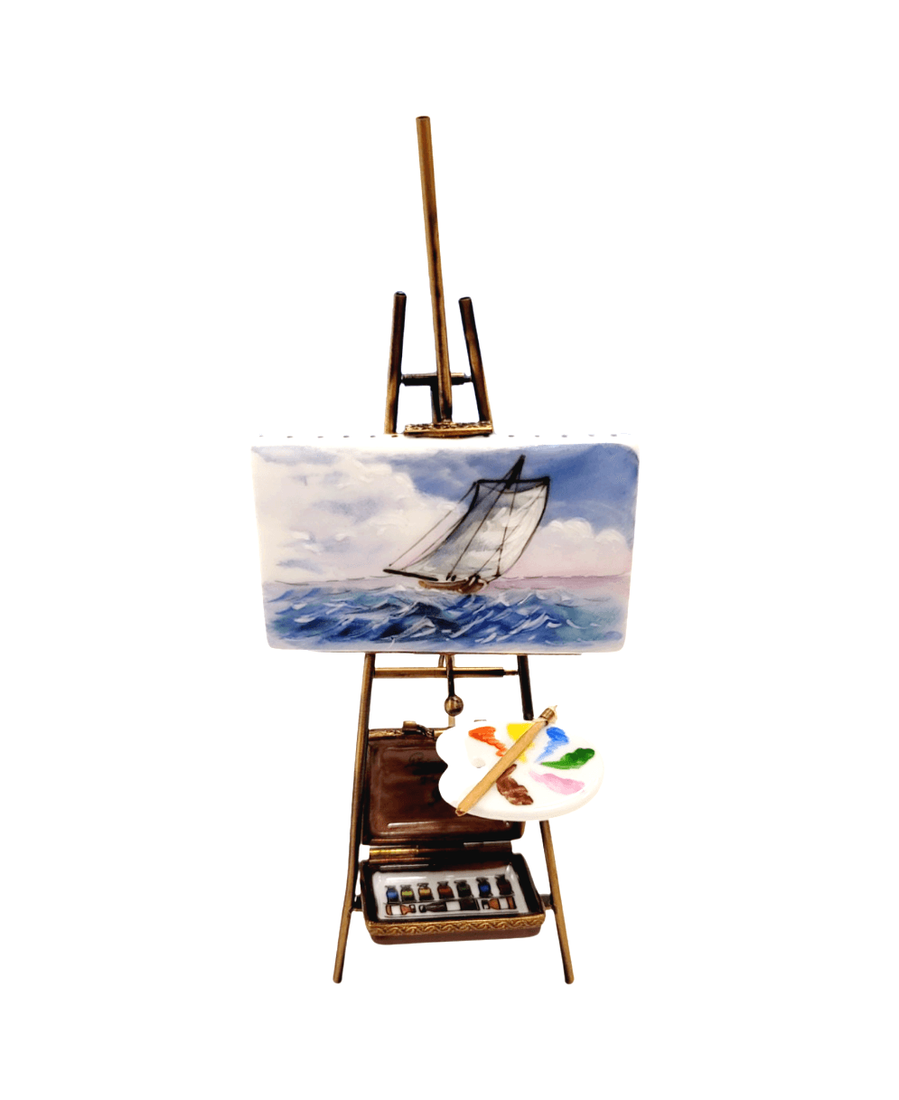 Painted details on the Ocean Sea Scene Easel Limoges box, French art in miniature