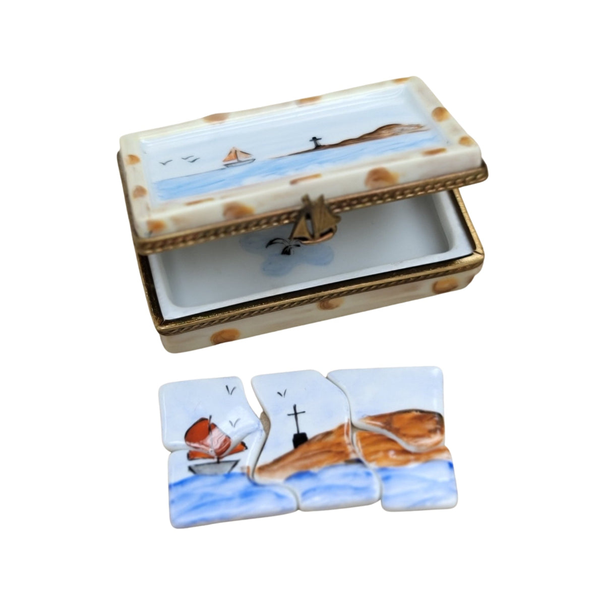 Ocean Scene Puzzle Limoges box painted by hand in Limoges, France, a gift to treasure