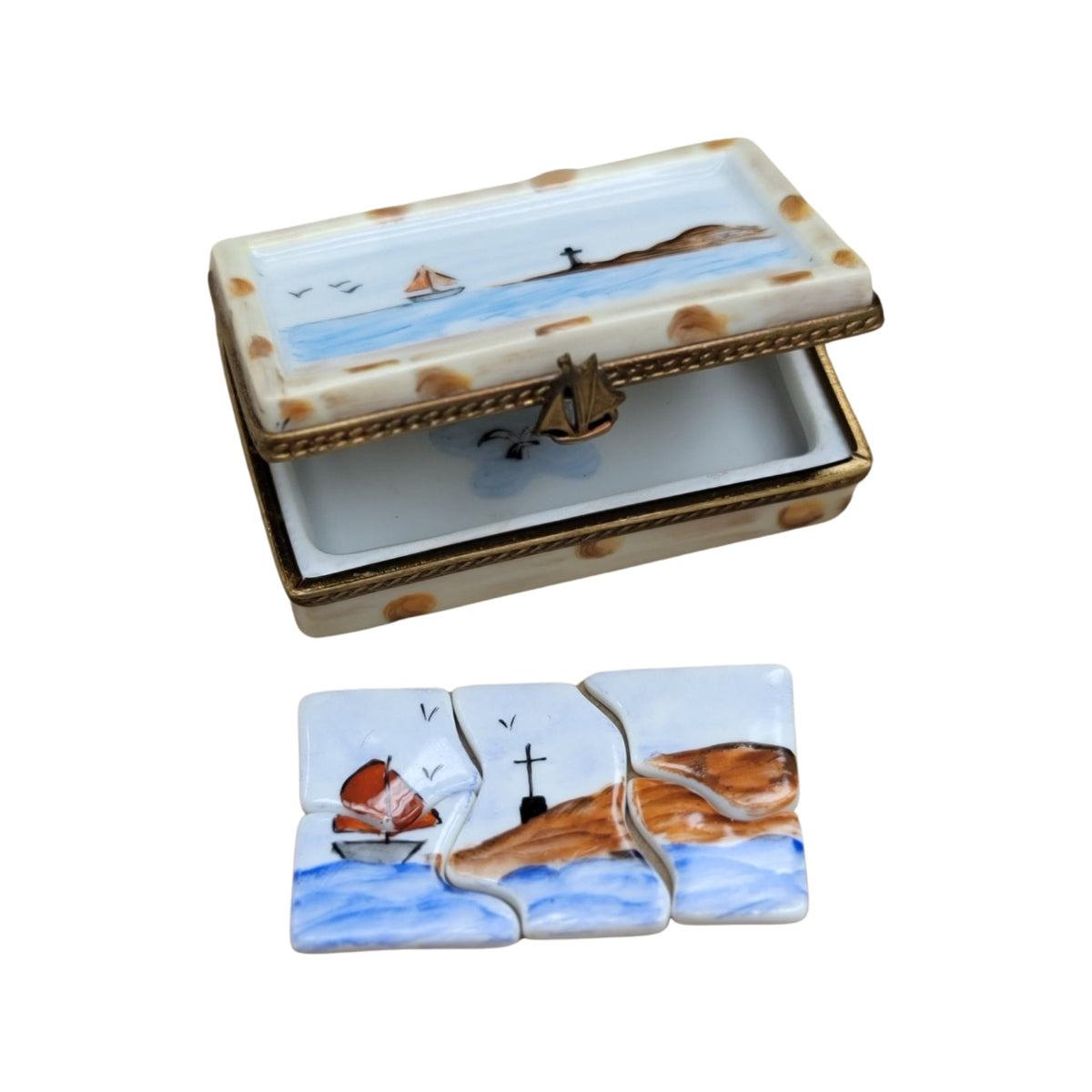 Collectible Ocean Scene Puzzle Limoges box with artisan brushwork