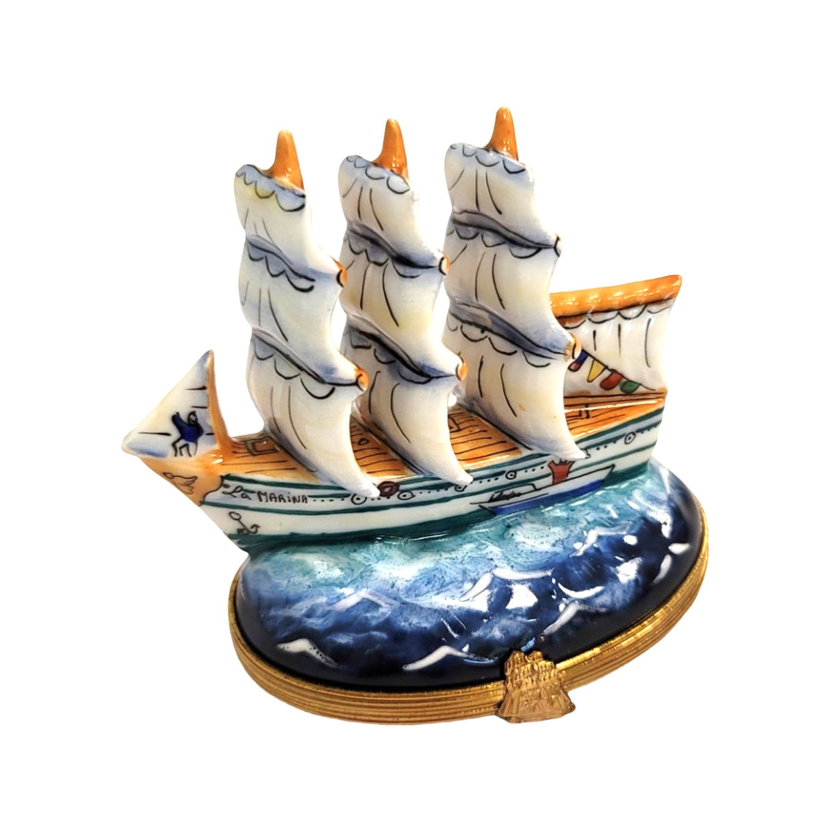 Old Sea Ship Sails Limoges Box, a hand-painted Limoges porcelain gift