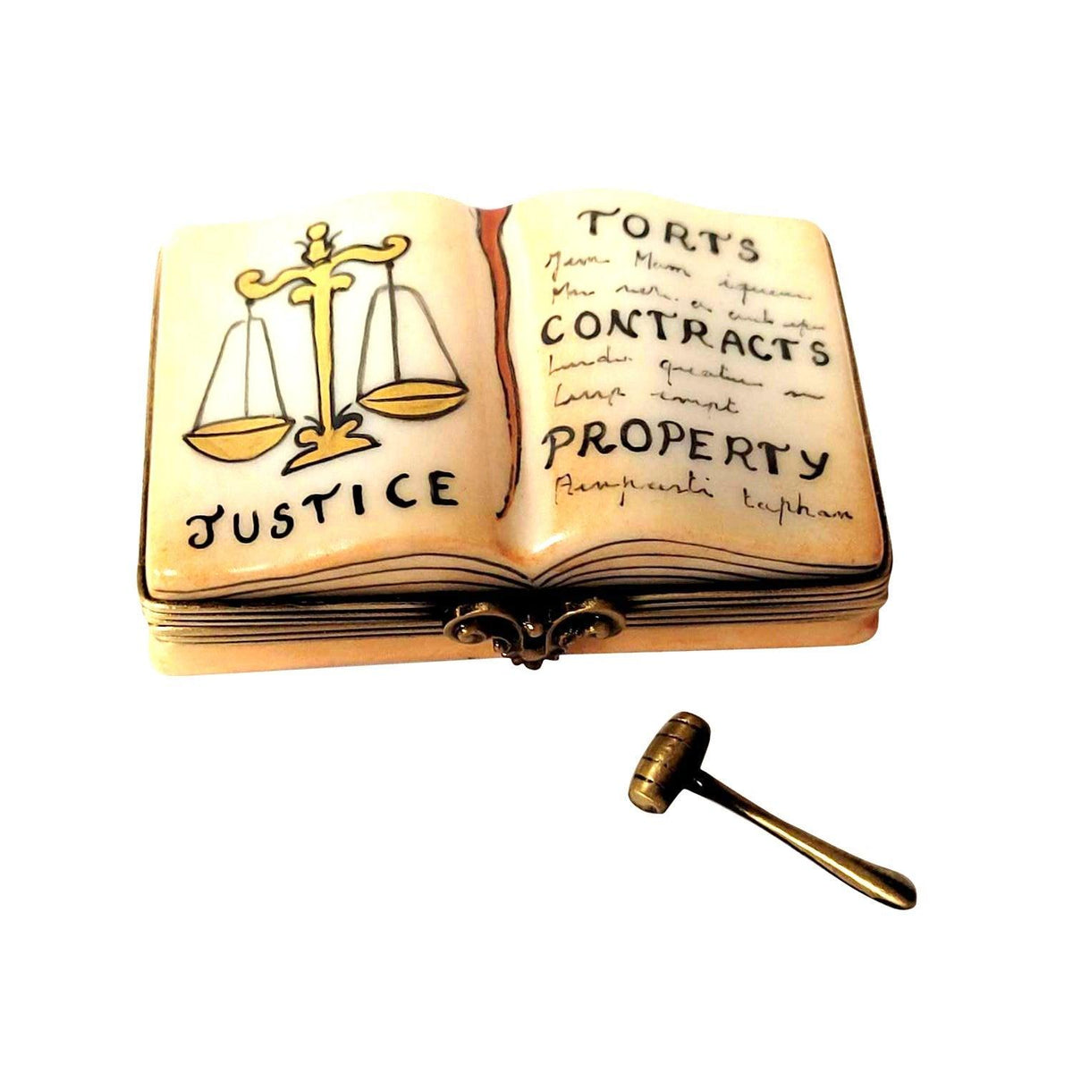 Genuine Rochard Open Law Book with Removable Brass Gavel Limoges box painted by hand in France, from Limoges Boutique