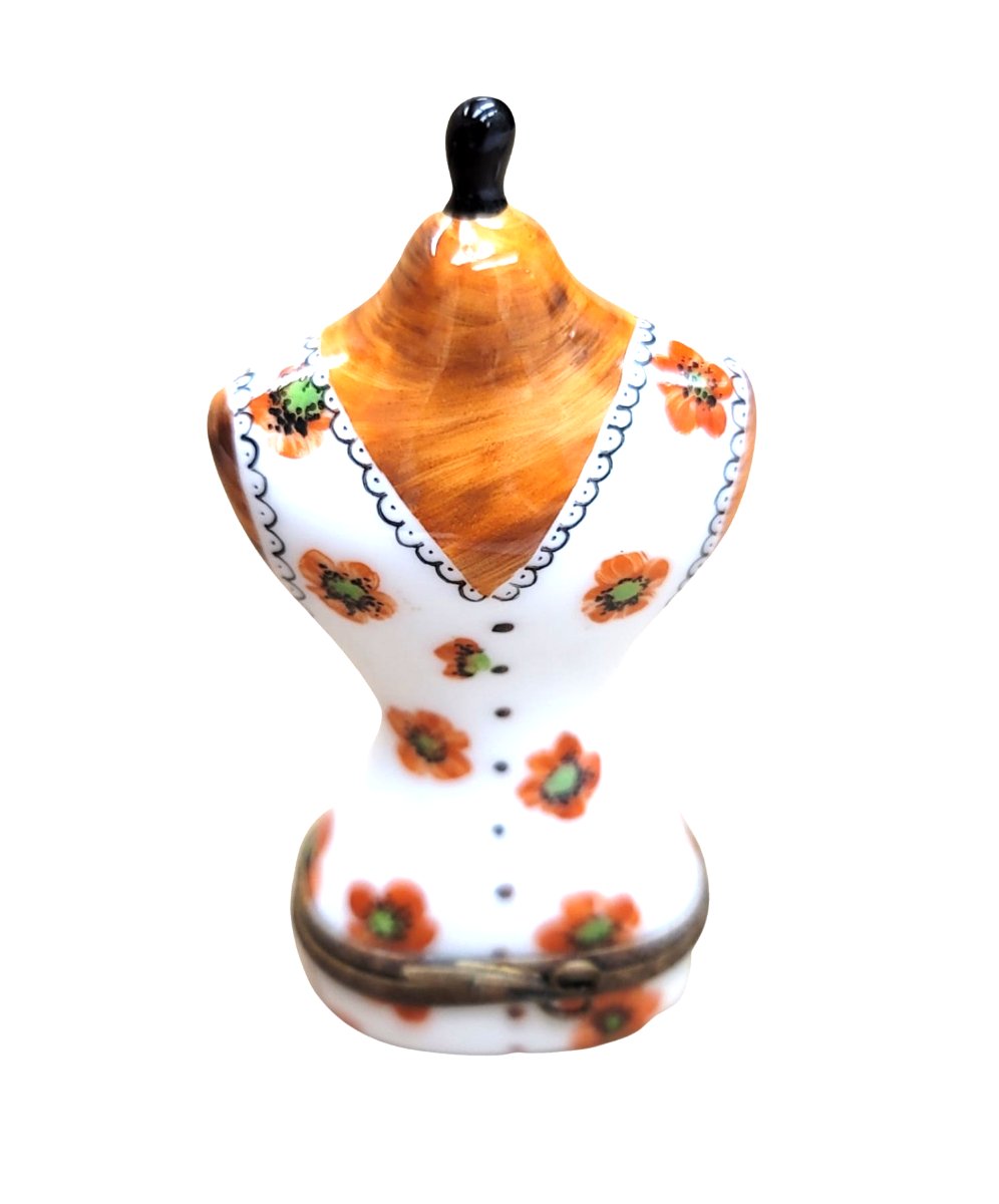 Orange Mannequin Clothing Dress Form Limoges Box Figurine, a hand-painted Limoges porcelain gift