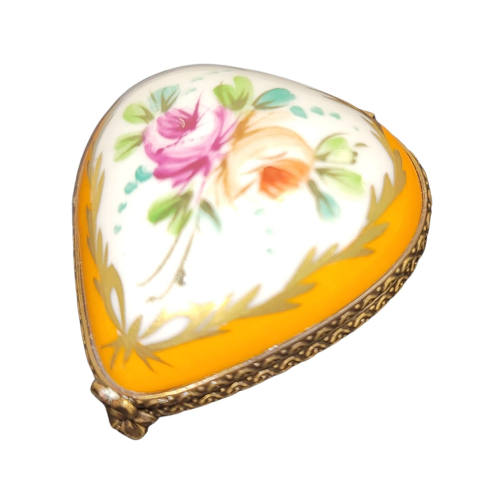 Orange Heart Flowers Limoges Porcelain Art Object, a hand-painted Limoges porcelain gift