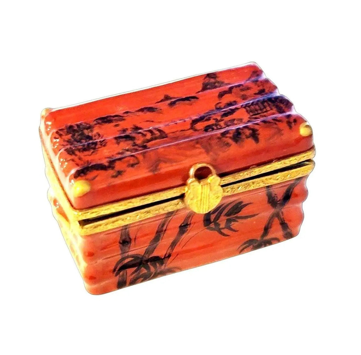 Oriental Trunk Chest House Box for Home Decor, a hand-painted Limoges porcelain gift
