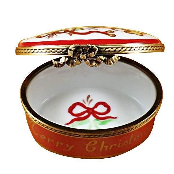 Collectible Oval Merry Christmas Limoges box with artisan brushwork
