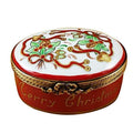 Oval Merry Christmas Limoges Box for Holiday Gifts, a hand-painted Limoges porcelain gift