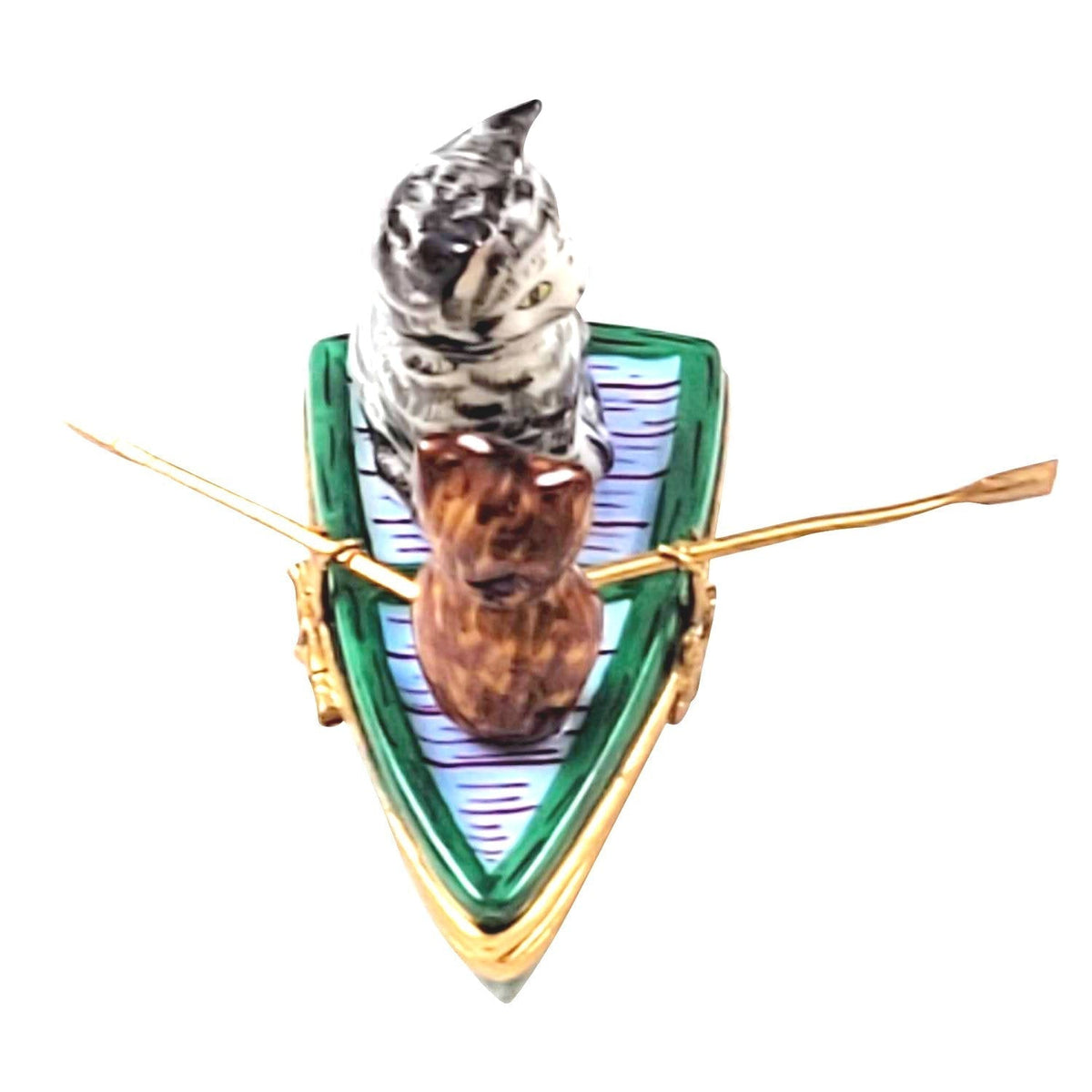 Fine French craftsmanship on the Owl and Pussy Cat Limoges box, painted by hand