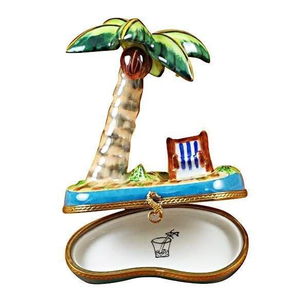 Every brushstroke by hand on the Palm Tree with Chair Limoges box from France
