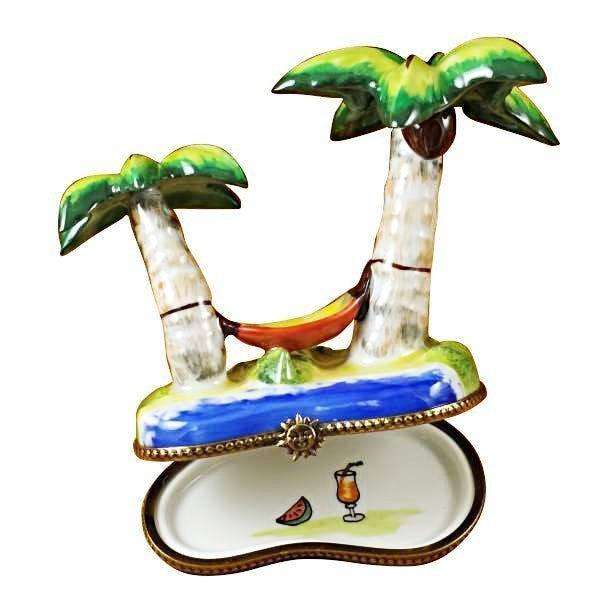 Fine art lovers will admire this Palm Tree with Hammock Limoges box