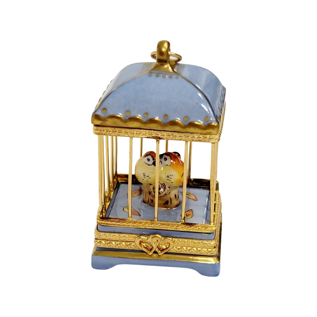 Pastel Blue Love Birds Cage for Romantic Gift, a hand-painted Limoges porcelain gift