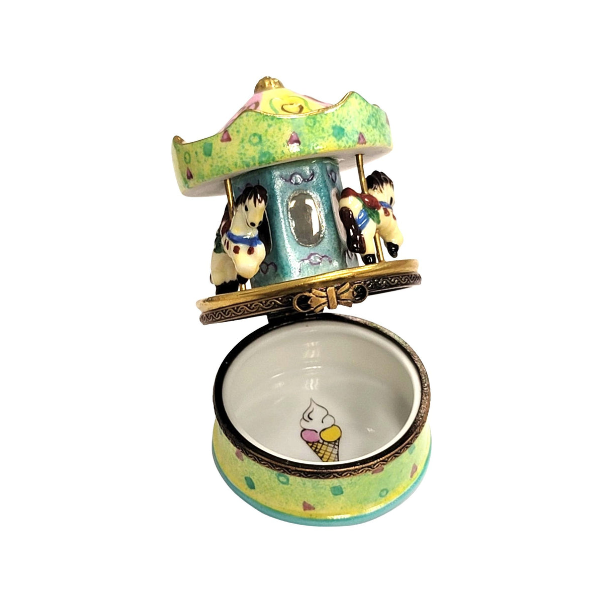 Pastel Green MerryGoRound Carousel Limoges Box Figurine, view 2