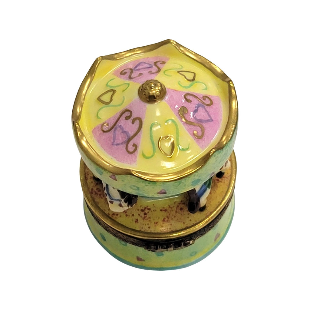 Pastel Green MerryGoRound Carousel Limoges Box Figurine, view 3
