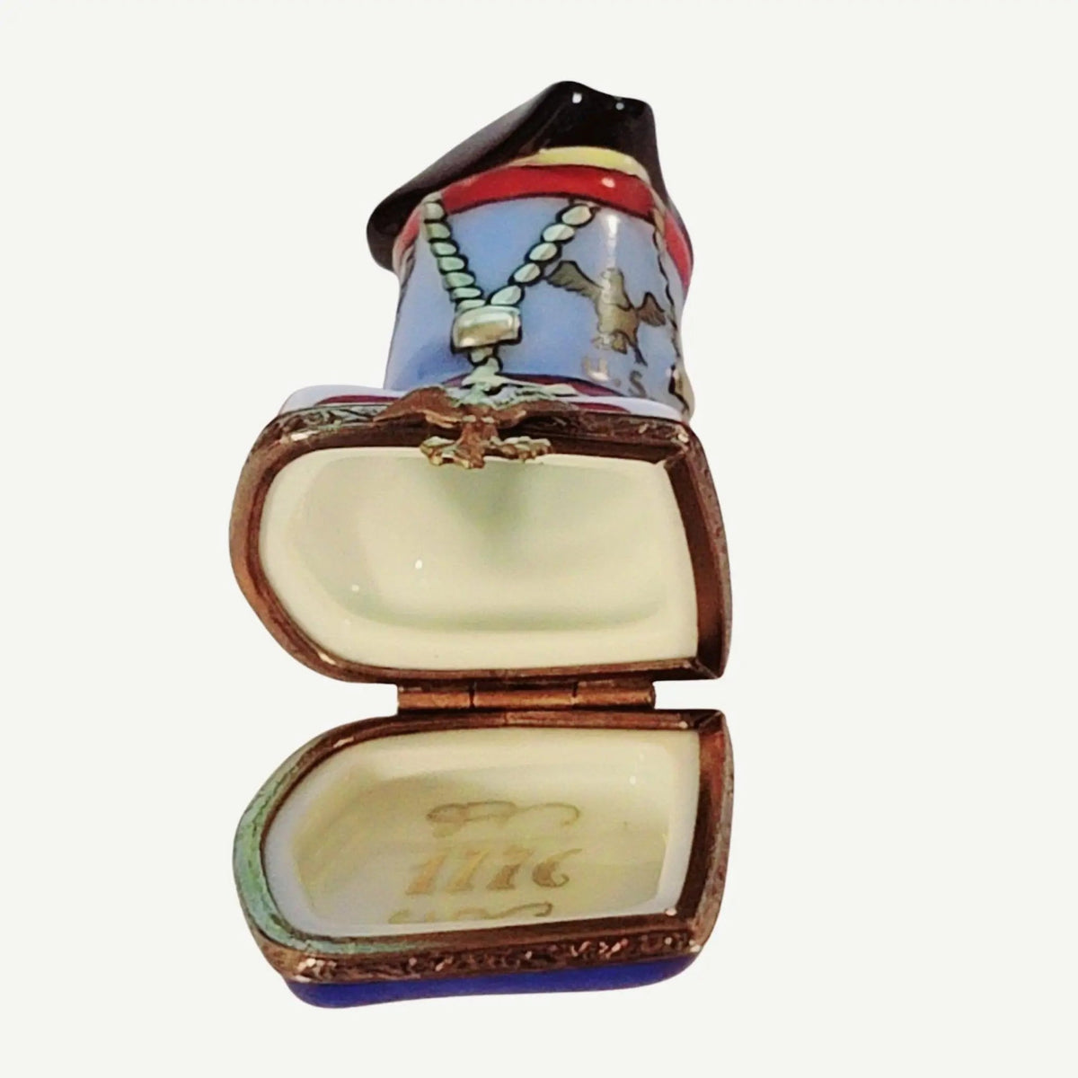 Every brushstroke by hand on the 1776 Patriotic America United States Limoges box from France