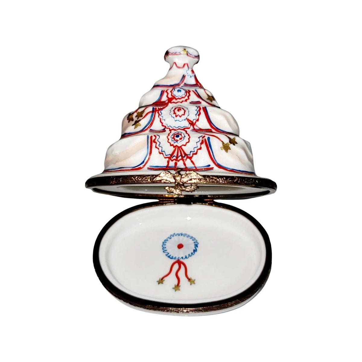 Fine French craftsmanship on the Patriotic Cake America United States Limoges box, painted by hand