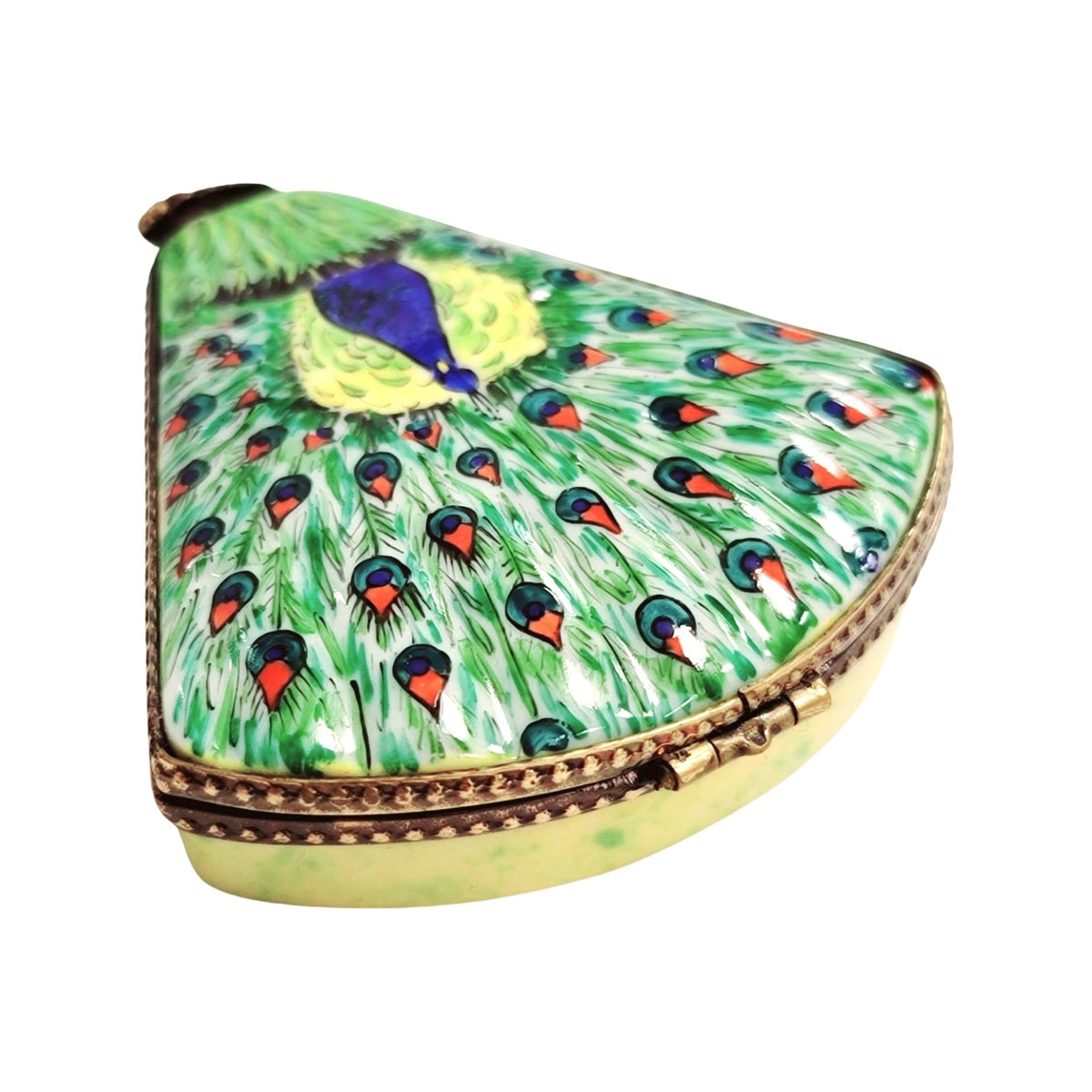Peacock Feather Fan Limoges Box for Collectors France, view 3