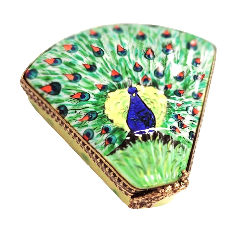 Peacock Feather Fan Limoges Box for Collectors France, a hand-painted Limoges porcelain gift