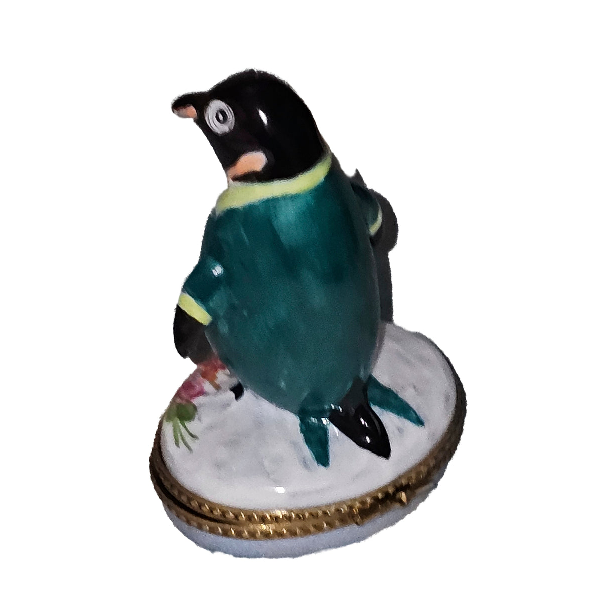 Penguin w Flowers Tuxedo Limoges Box Figurine for Collectors, view 3