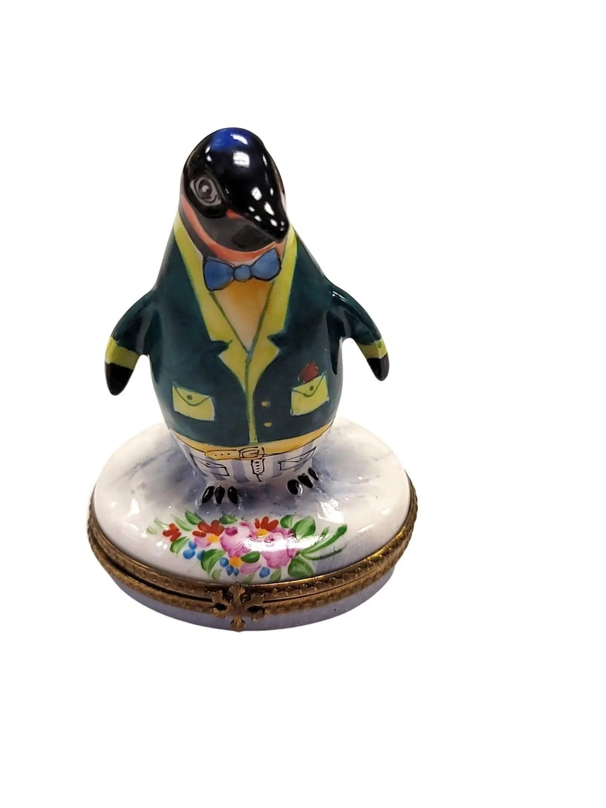 Penguin with Flowers Tuxedo Limoges box painted by hand in Limoges, France, a gift to treasure