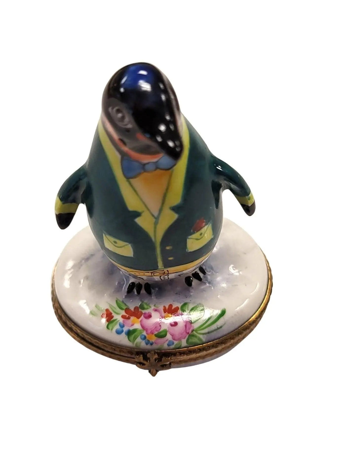 Penguin w Flowers Tuxedo Limoges Box Figurine for Collectors, view 7