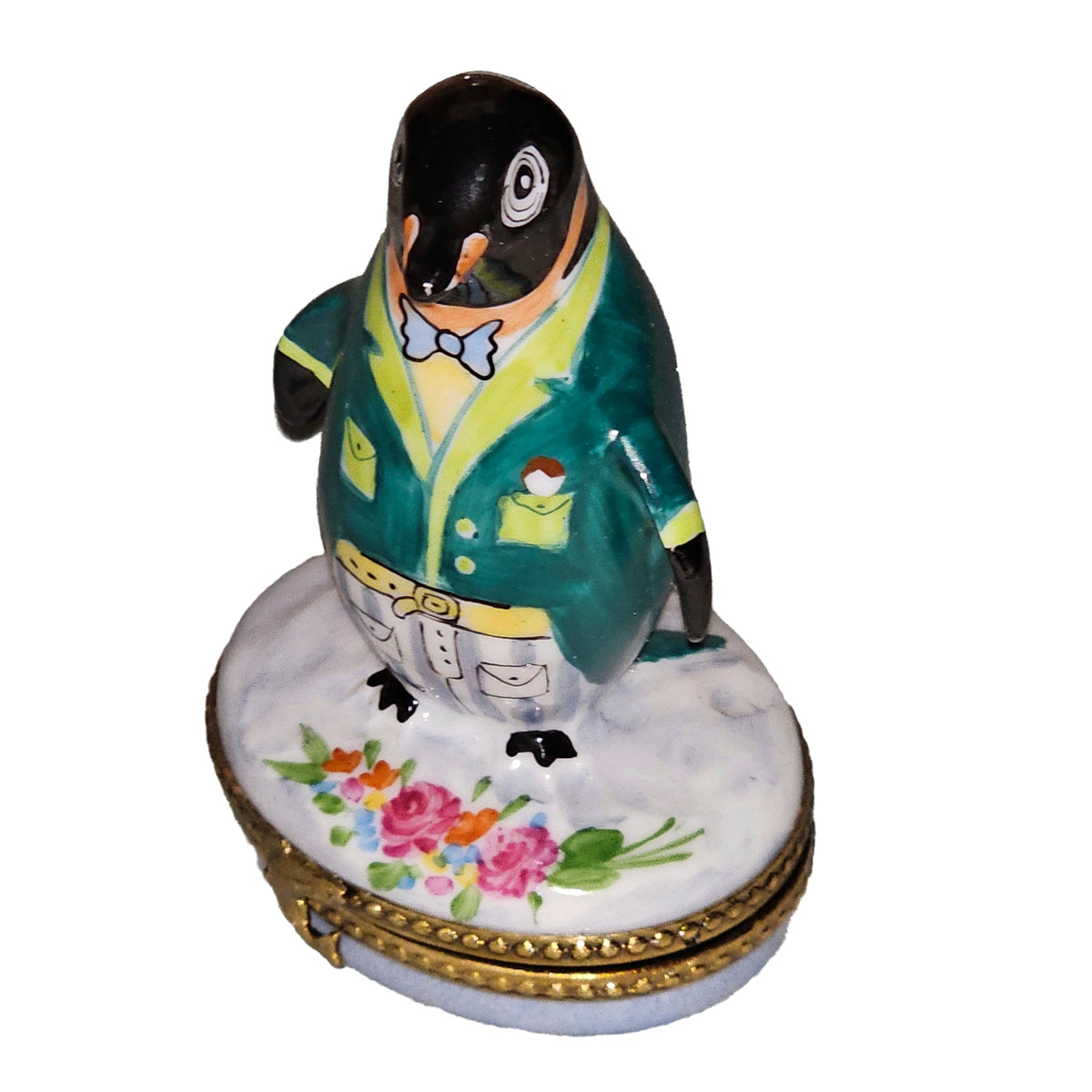 Limoges Boutique presents the Penguin with Flowers Tuxedo, a genuine Limoges box painted by hand in France