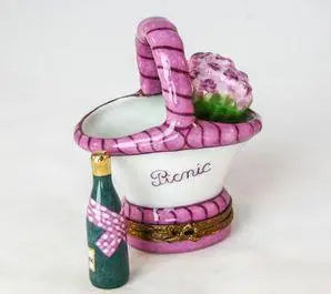 Picnic Basket Flowers Champagne Limoges Porcelain Art Object, view 2