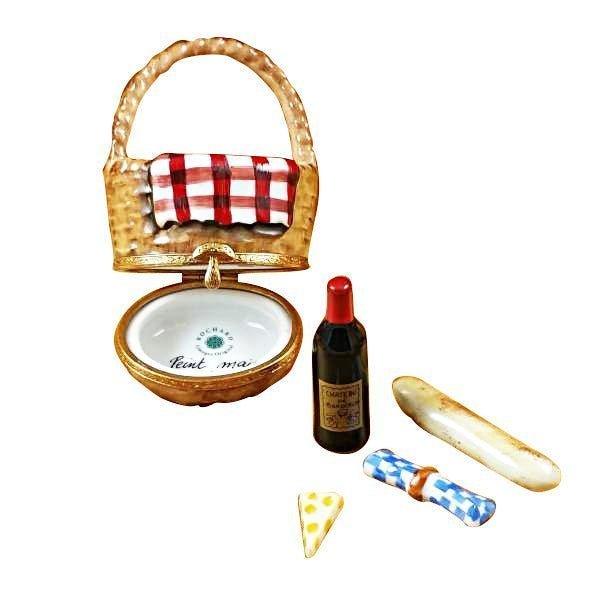 The Picnic Basket with Wine, Bread, Cheese & Napkin, a Limoges keepsake with true French charm