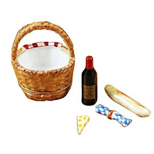 Picnic Basket with Wine, Bread, Cheese & Napkin Limoges Box, view 3