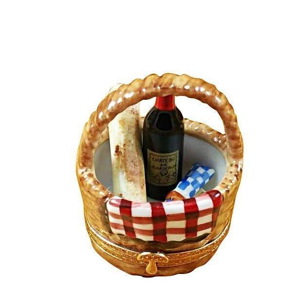 Picnic Basket with Wine, Bread, Cheese & Napkin Limoges Box, view 4