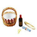 Picnic Basket with Wine, Bread, Cheese & Napkin Limoges Box, a hand-painted Limoges porcelain gift