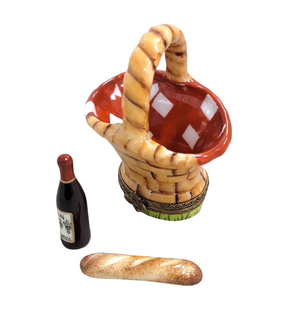 Picnic Basket Wine Bread Limoges Box, a hand-painted Limoges porcelain gift