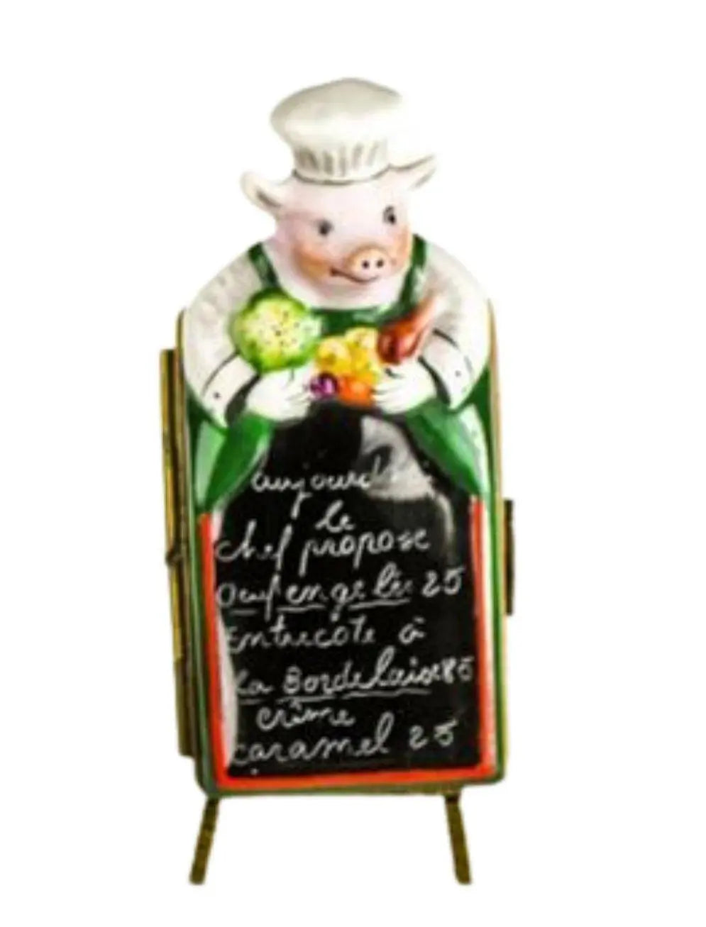 Pig Chef w Menu Porcelain Limoges Porcelain Art Object Limoges, a hand-painted Limoges porcelain gift