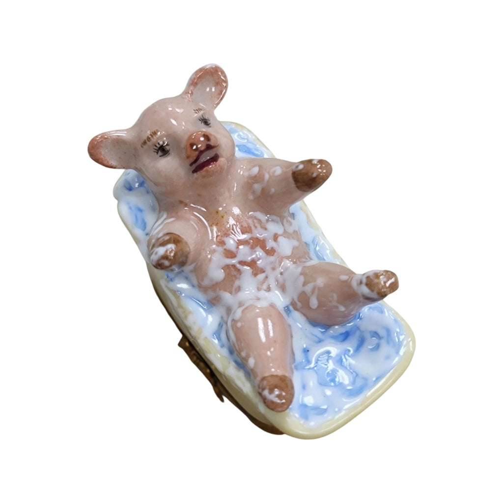 Pig in Bathtub Luxury, a hand-painted Limoges porcelain gift