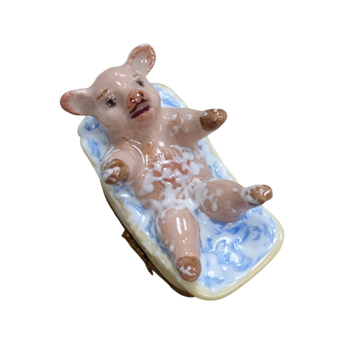 Pig in Bathtub Luxury, a hand-painted Limoges porcelain gift