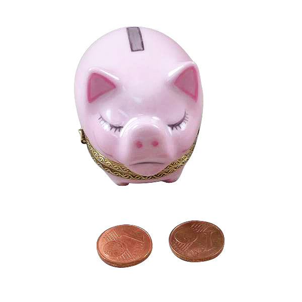 Piggy Bank w Removable Coins Limoges Box, a hand-painted Limoges porcelain gift