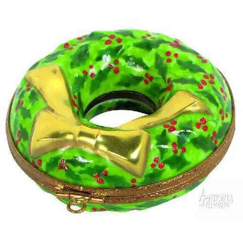 Treasured French collectible: Holiday Pine Wreath Limoges box, painted by hand