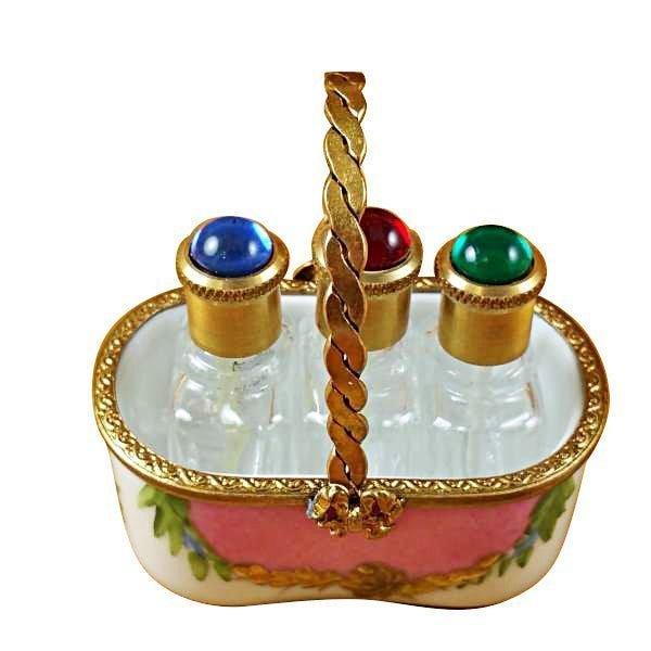 Genuine Rochard Pink Basket with Three Bottles Limoges box painted by hand in France, from Limoges Boutique