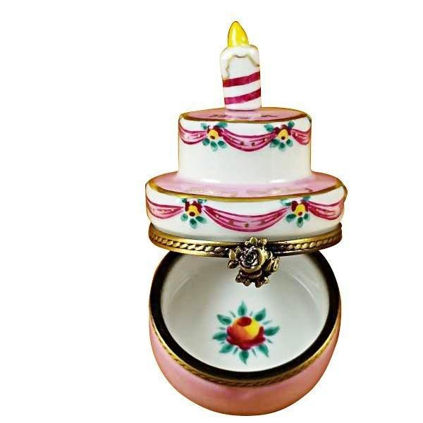 Pink Birthday Cake with Candle 39 Again Limoges porcelain painted by hand in Limoges, France, a gift to treasure