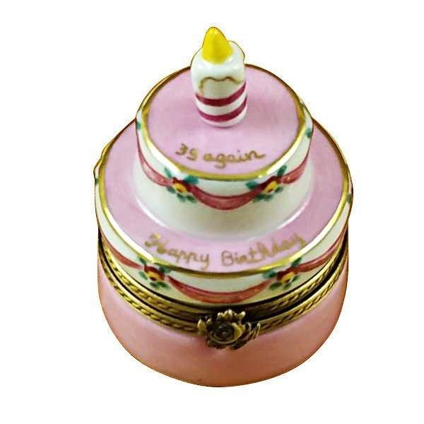 Limoges Boutique presents the Rochard Pink Birthday Cake with Candle 39 Again