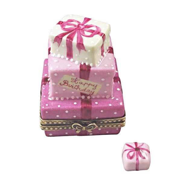 Pink Birthday Cake with Gift Limoges Box, a hand-painted Limoges porcelain gift