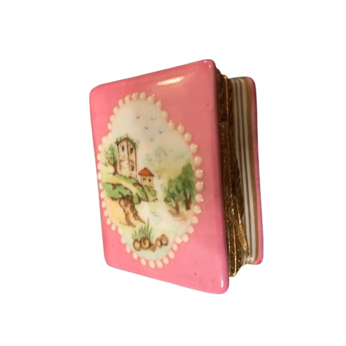 Hand-painted Pink Castle Book Limoges box, French artistry for lovers of fine art