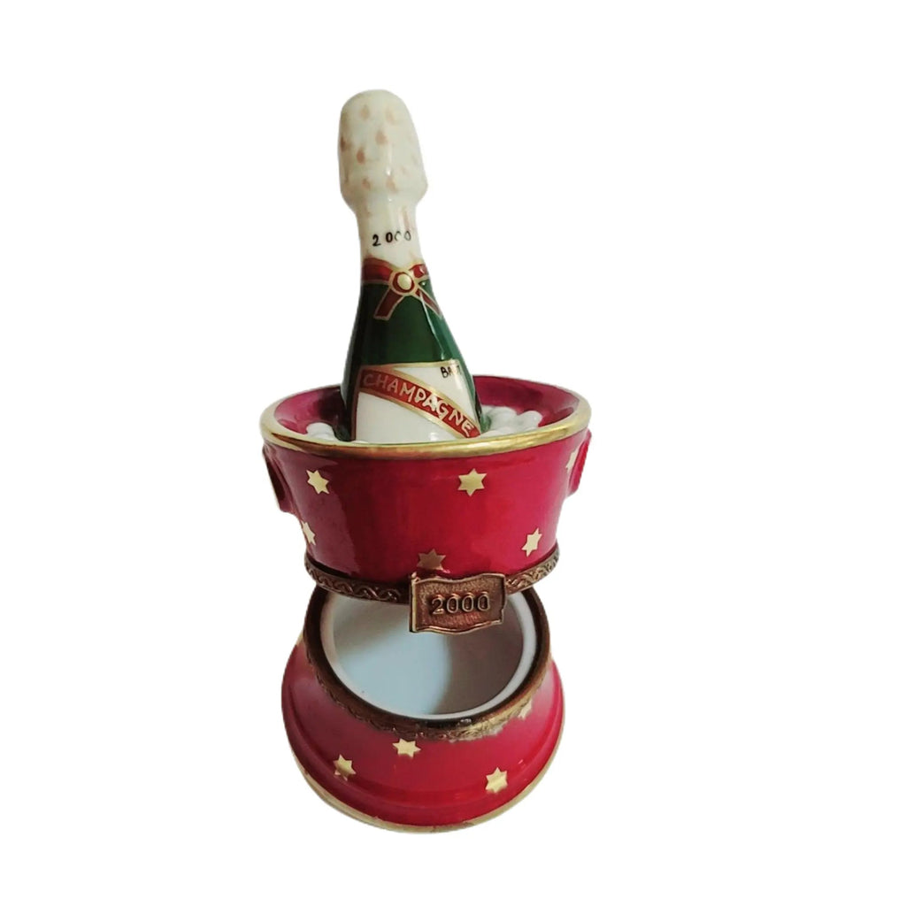 Hand-painted Pink Red Brut Champagne Ice Bucket Limoges box, French artistry for lovers of fine art