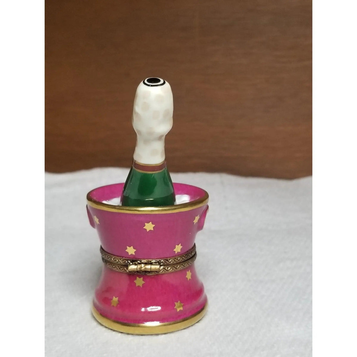 Collectible Pink Red Brut Champagne Ice Bucket Limoges box with artisan brushwork