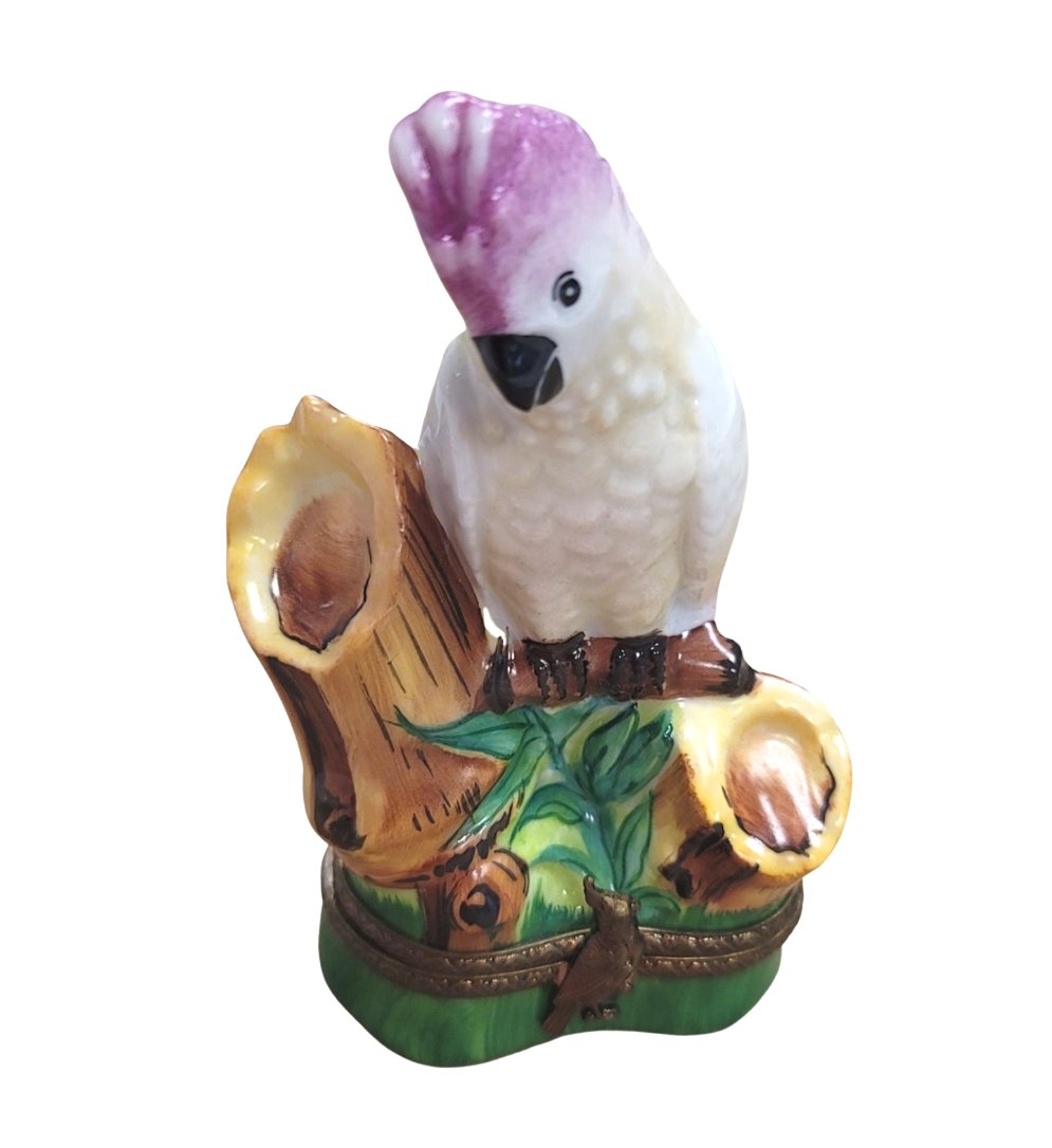 Pink Cockatoo Limoges Box for Bird Lovers, a hand-painted Limoges porcelain gift